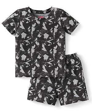 Babyhug Single Jersey Knit Half Sleeves Co-ords T-Shirt & Shorts Set with Abstract Print - Black
