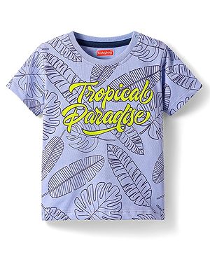 Babyhug Cotton Knit Half Sleeves T-Shirt With Tropical Paradise Text Print - Light Blue
