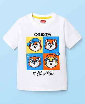 Babyhug Cotton Knit Half Sleeves T-shirt With Animal Print - White