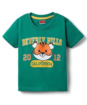 Babyhug Cotton Knit Half Sleeves T-Shirt with Text Print - Green