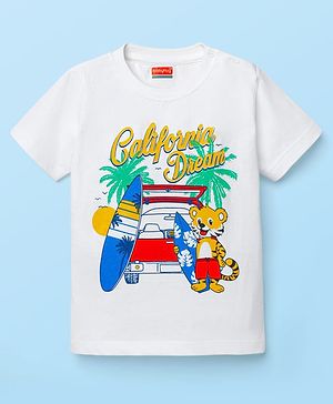Babyhug Cotton Knit Half Sleeves T-shirt With California Dream Text Print - White