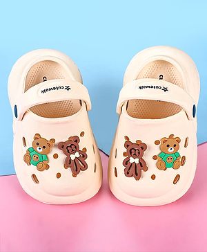 Cute Walk by Babyhug Back Strap Closure Clogs with Bear Applique - Off White