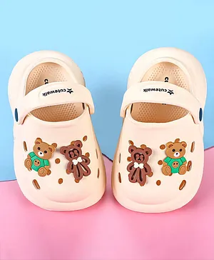 Cute Walk by Babyhug Back Strap Closure Clogs
                      with Bear Applique - Off White