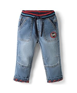 Babyhug Denim Full Length Jeans With Stretch & Player Patch - Blue