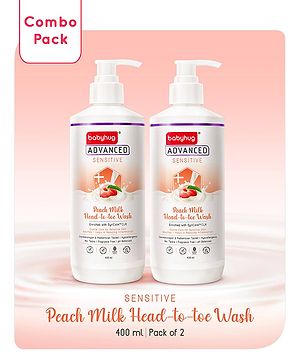 Babyhug Advanced Sensitive Peach Milk Head to Toe Wash Pack of 2 - 400 ml each