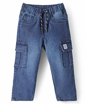 Babyhug Full Length Washed Denim Jeans With Stretch & Cargo Pockets - Blue