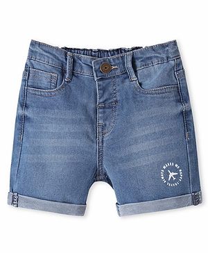 Babyhug Mid Thigh Washed Shorts With Stretch & Airplane Print - Blue