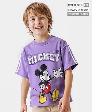 Pine Kids Disney Terry Knit Half Drop Shoulder Sleeves Oversized T-Shirt with Mickey Mouse Graphics - Lavender