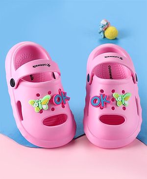 Cute Walk by Babyhug Backstrap Clogs with Butterfly Applique - Pink