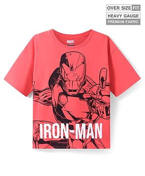 Pine Kids Disney Half Sleeves Drop Shoulder Iron Man Graphic Oversized T-Shirt - Red