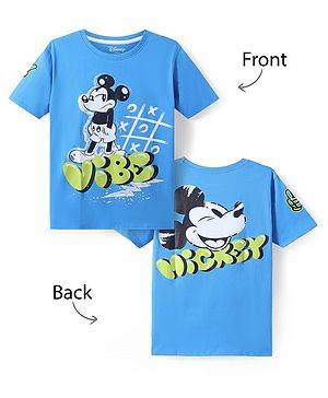 Pine Kids Disney Half Sleeves Front & Back Mickey Mouse Graphic T-Shirt - Blue