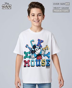 Pine Kids Disney Half Sleeves Drop Shoulder Mickey Mouse Graphic Oversized T-Shirt - White