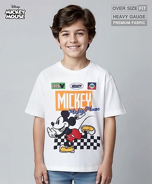Pine Kids Disney Half Sleeves Drop Shoulder Mickey Mouse Graphic Oversized T-Shirt - White
