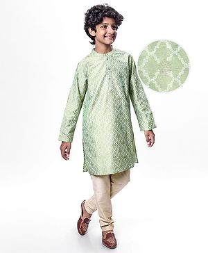 Pine Kids Woven Full Sleeves Foil Printed Kurta Pyjama Set - Mint