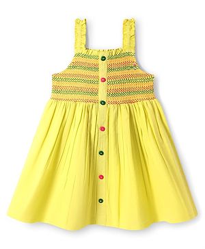 Babyhug Cotton Woven Sleeveless Dress With Smocked Yoke - Yellow