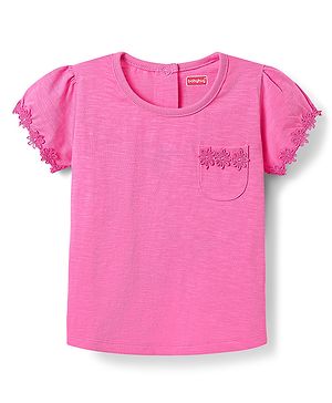 Babyhug Cotton Knit Half Sleeves T-Shirt with with Floral Detailing - Pink
