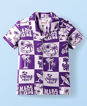 Babyhug Viscose Woven Half Sleeves Resort Collar Shirt with Beach Theme Print - Purple