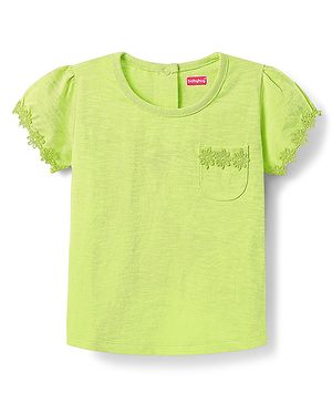 Babyhug Cotton Knit Half Sleeves T-Shirt with with Floral Detailing - Light Green