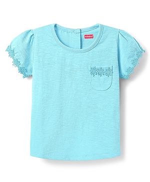 Babyhug Cotton Knit Half Sleeves T-Shirt with with Floral Detailing - Light Blue