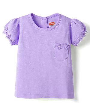 Babyhug Cotton Knit Half Sleeves T-Shirt with Floral Embroidery - Lavender