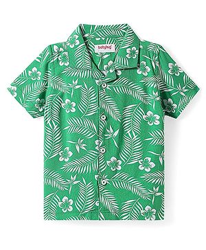 Babyhug Viscose Woven Half Sleeves Resort Collar Shirt with Tropical Theme Print - Green