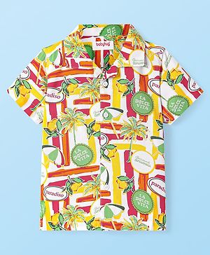 Babyhug Viscose Woven Half Sleeve Shirt with Tropical Print - Yellow