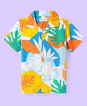 Babyhug Viscose Woven Half Sleeves Resort Collar Shirt with Tropical Print - Light Blue & Yellow