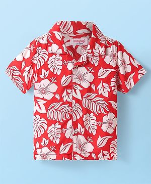 Babyhug Viscose Woven Half Sleeves Resort Collar Shirt With Floral Print - Red & White