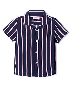 Babyhug Viscose Woven Half Sleeves Resort Collar Striped Shirt - Navy Blue & White