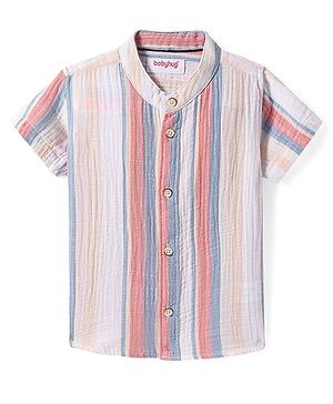 Babyhug Cotton Woven Half Sleeves Mandarin Collar Striped Shirt - Multicolor