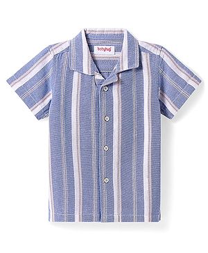Babyhug Cotton Woven Half Sleeve Resort Collar Shirt with Stripes - Light Blue & White