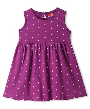 Babyhug Single Jersey Knit Sleeveless Frock with Polka Dots Print - Wine