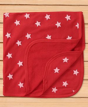 Babyhug Knit 100% Cotton Terry Towel with Star Print L 77 x B 74 cm - Red