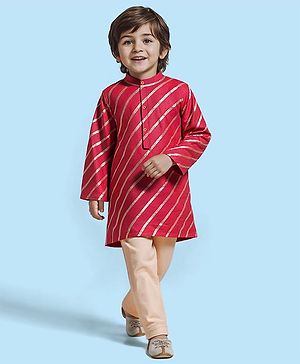 Babyhug Woven Full Sleeves Kurta Pyjama Set with Stripes - Red