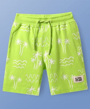 Pine Kids Looper Knit Above Knee Length Shorts With Tropical Theme Print - Lime Green