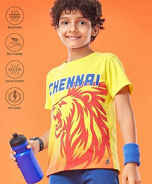 Pine Active Half Sleeves High Stretch T-Shirt with Chennai Team Print - Yellow