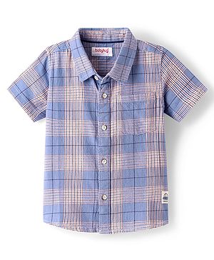 Babyhug 100% Cotton Woven Half Sleeves Checks Shirt- Blue