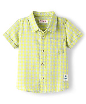 Babyhug 100% Cotton Woven Half Sleeves Checks Shirt- Yellow