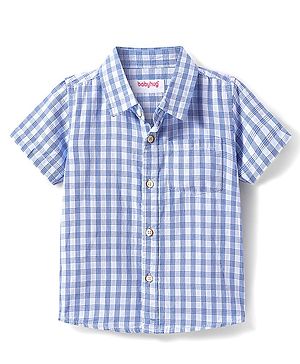 Babyhug 100% Cotton Woven Half Sleeves Checks Shirt- Blue