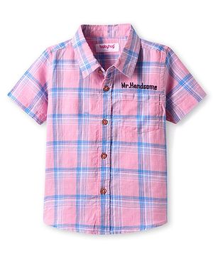 Babyhug Cotton Knit Half Sleeves Checkered Shirt - Pink & Blue