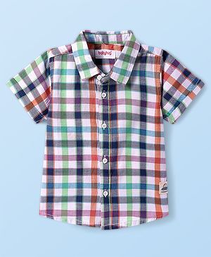 Babyhug Cotton Woven Half Sleeves  Checks Shirt - Navy Blue & White