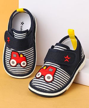 Cute Walk by Babyhug Velcro Closure Casual Shoes with Car Applique - Navy