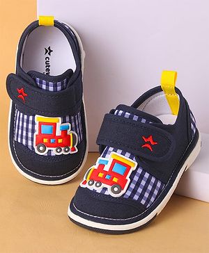 Cute Walk by Babyhug Casual Shoes with Velcro Closer & Train Applique - Navy Blue