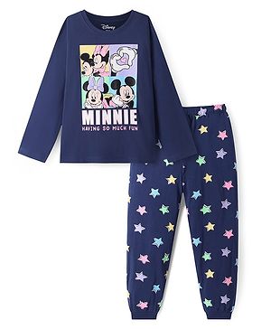 Pine Kids Disney Single Jersey Knit Full Sleeves Night Suit with Minnie & Friends Graphics - Navy Blue