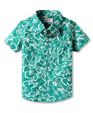 Babyhug Cotton Woven Half Sleeves  Shirt with Floral Print - Green