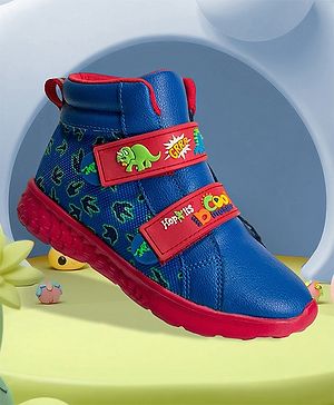 Hopits Abstract Designed & Dinosaur Applique Detailed Sneakers With Velcro Closure - Blue