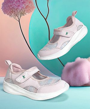 Hopits Abstract Designed Mary Jane Ballerinas With Velcro Closure - Light Pink