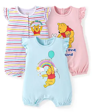 Babyhug Disney Interlock Knit Frill
                              Sleeves Rompers With Winnie The Pooh
                              Graphics Pack Of 3 - Light Blue &
                              Pink
