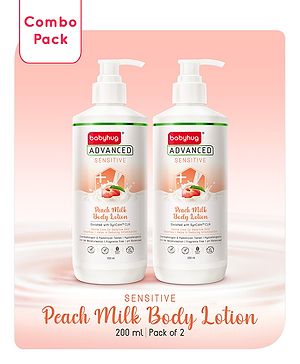 Babyhug Advanced Sensitive Peach Milk Body Lotion Extra Nourishing Formula For Sensitive Baby Skin Pack of 2 - 200 ml each Babyhug Advanced Sensitive Peach Milk Body Lotion Extra Nourishing Formula For Sensitive Baby Skin Pack of 2 - 200 ml each