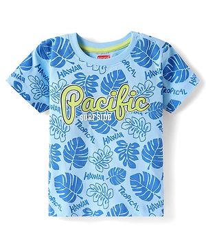 Babyhug Cotton Knit Half Sleeves T-Shirt with Tropical Theme Print - Blue